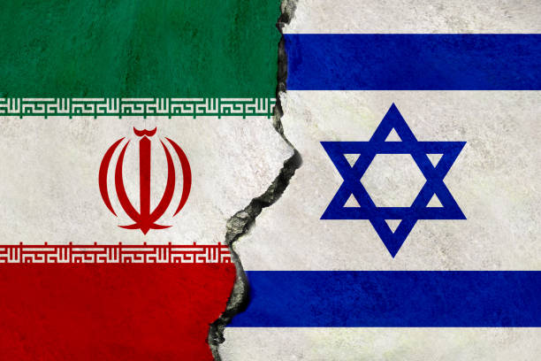 Iran and Israel flags together. Iran and Israel conflict.